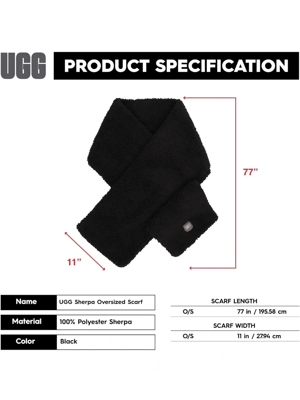 UGG Black Sherpa Scarf - Plush Neck Wrap New